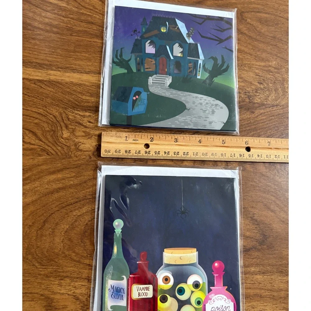2 Halloween Haunted House & Potions Witch New‎ Treasures Pop-Up Greeting Cards